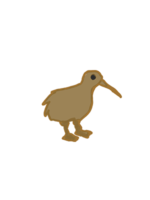 Een bruine kiwi vogel met zwarte ogen